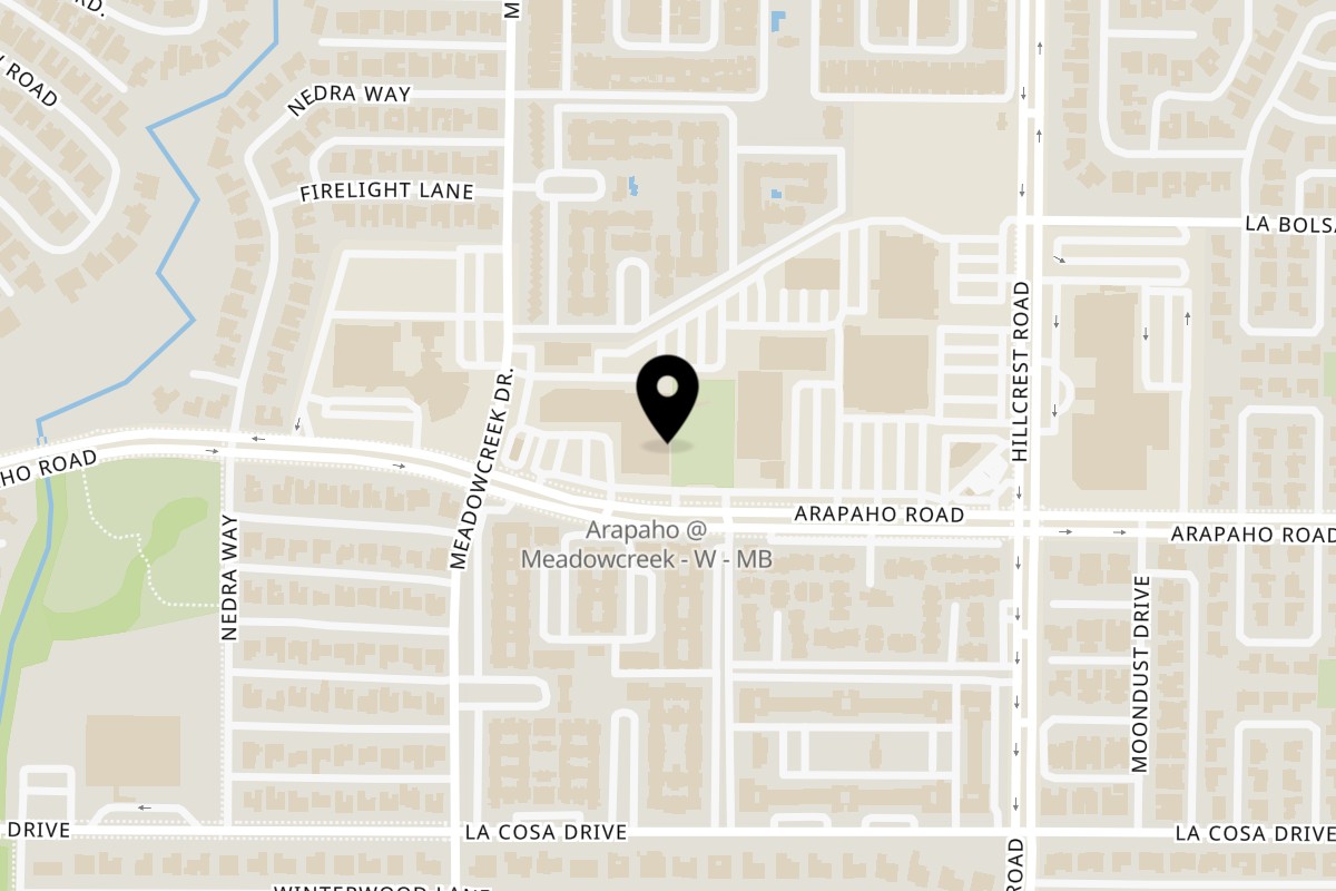 Map showing the location of Haystack Burgers and Barley Hillcrest on 6859 Arapaho Rd #604 in Dallas